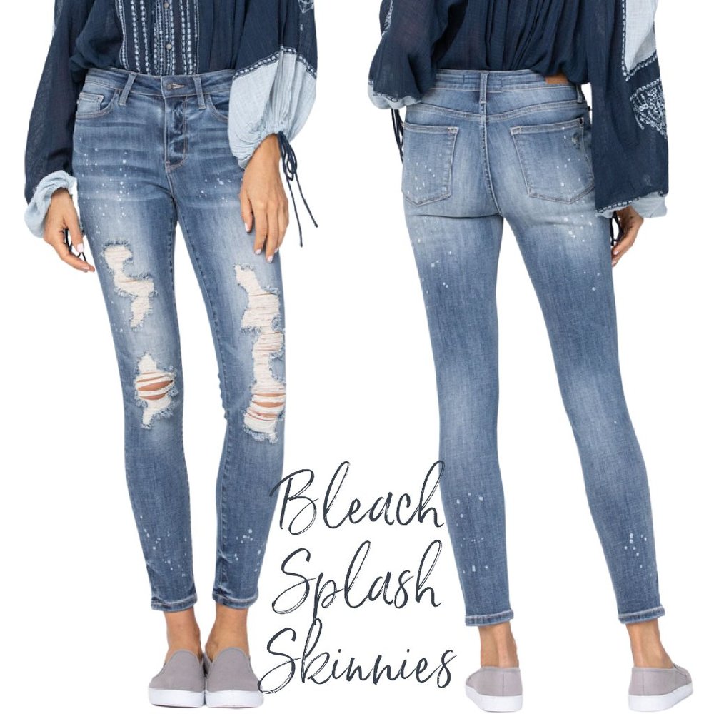 Judy Blue Mid-Rise Bleach Splatter Skinny Jeans